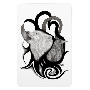 Magnet Flexible Loup blanc avec art tribal coréen