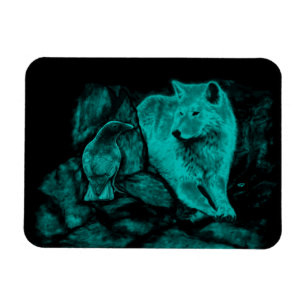Magnet Flexible Loup et corbeau dans la nuit