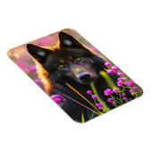 Magnet Flexible Loup noir en fleurs roses (Côté Droit)