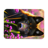 Magnet Flexible Loup noir en fleurs roses (Horizontal)