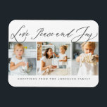 Magnet Flexible Love Peace & Joy Modern Chic Photo Holiday<br><div class="desc">Design at the front consist of playful cursive typography of " Love,  Peace & Joy". Add a custom photo of your family and add family name. This design is modern,  chic,  playful and fun.</div>