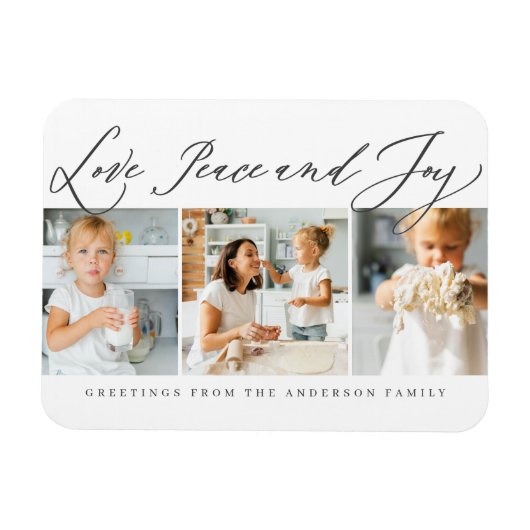 Magnet Flexible Love Peace & Joy Modern Chic Photo Holiday (Horizontal)