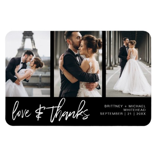 Magnet Flexible Love Thanks Photo Collage Lettré à la main noir (Horizontal)