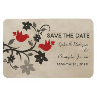 Lovebirds floral Enregistrer l'aimant de date, rou