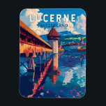 Magnet Flexible Lucerne Suisse Travel Art Vintage<br><div class="desc">Lucerne conception de déplacement vectoriel rétro. Lucerne,  ville compacte de Suisse connue pour son architecture médiévale préservée,  se trouve au milieu de montagnes enneigées sur le lac de Lucerne.</div>