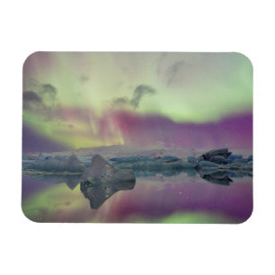 Magnet Flexible Lumières d'Aurore reflétant le lagon Islande