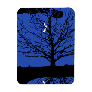 Magnet Flexible Lune avec arbre, Bleu Cobalt, Noir et Blanc