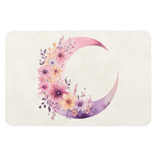 Magnet Flexible Lune rose Croissant avec de jolies fleurs (Horizontal)