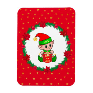 Magnet Flexible Lutin de Noël, couronne de pin, poinsettias et éto