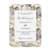 Magnet Flexible Lys blancs faire-part de mariage rétro argent (Vertical)