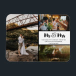 Magnet Flexible M. et Mme Merci Photo Collage noir et blanc<br><div class="desc">Mariage design "Mr and Mrs" merci magnets avec trois de vos photos de mariage préférées. Montrez à votre famille et à vos amis votre appréciation d'avoir participé à votre célébration mariage avec l'un de ces beaux cadeaux. Customisez avec votre message court et vos noms. Contactez-moi par le bouton ci-dessous si...</div>