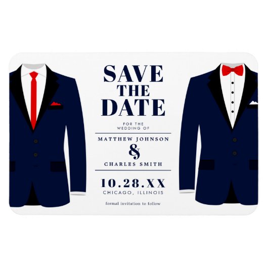 Magnet Flexible M. & M. Modern Mariage Navy Tux - Sauvez la date (Horizontal)