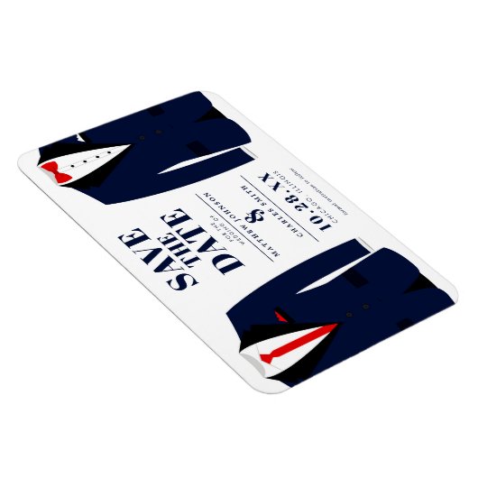 Magnet Flexible M. & M. Modern Mariage Navy Tux - Sauvez la date (Côté Droit)