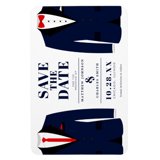 Magnet Flexible M. & M. Modern Mariage Navy Tux - Sauvez la date (Vertical)
