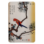Magnet Flexible Macaw sur une branche de pin, Hiroshige (Vertical)