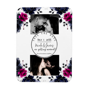 Magnet Flexible Magenta Rose Bleu Encre Florale Aquarelle Sauvegar