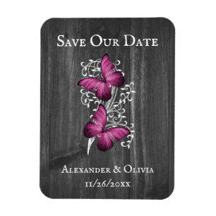 Magnet Flexible Magenta Rustic Butterfly Enregistrer L'Aimant Date