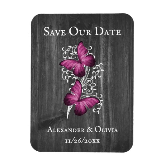 Magnet Flexible Magenta Rustic Butterfly Enregistrer L'Aimant Date (Vertical)