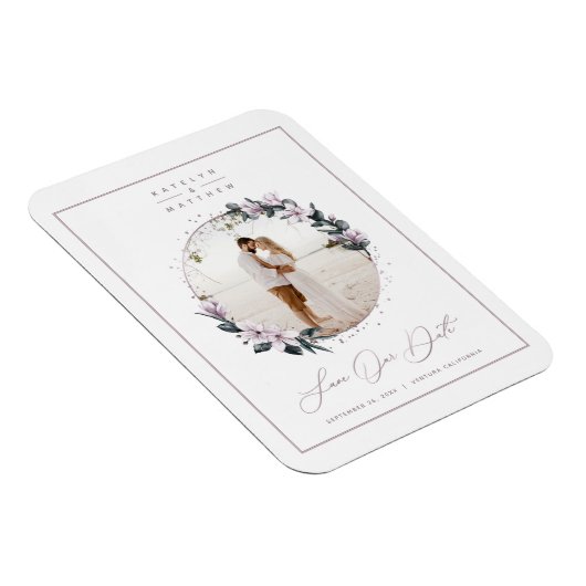 Magnet Flexible Magnolia Floral & Mauve Circle Photo Sauvez La Dat (Côté Droit)