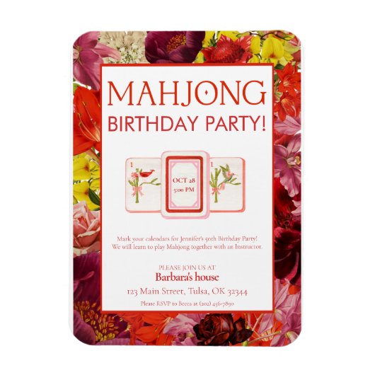 Magnet Flexible Mahjong Birthday Party Invitation, Floral (Vertical)