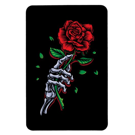 Magnet Flexible Main de squelette Rose rouge fleur (Vertical)
