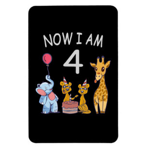 Magnet Flexible Maintenant j'ai 4 ans 4ème anniversaire au Zoo