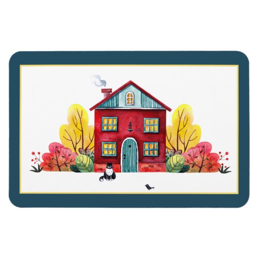 Magnet Flexible Maison d'automne et chat (Horizontal)