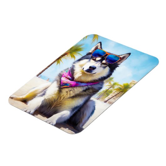 Magnet Flexible Malamute d'Alaska sur la plage, cadeau d'été (Côté Gauche)