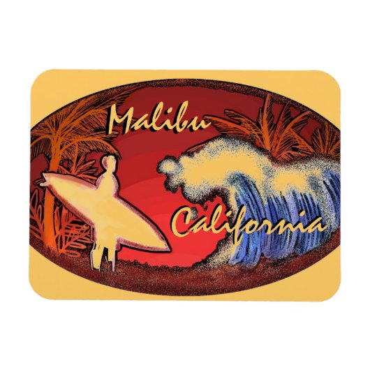 Magnet Flexible Malibu Californie surfer vague art rectangle magné (Horizontal)