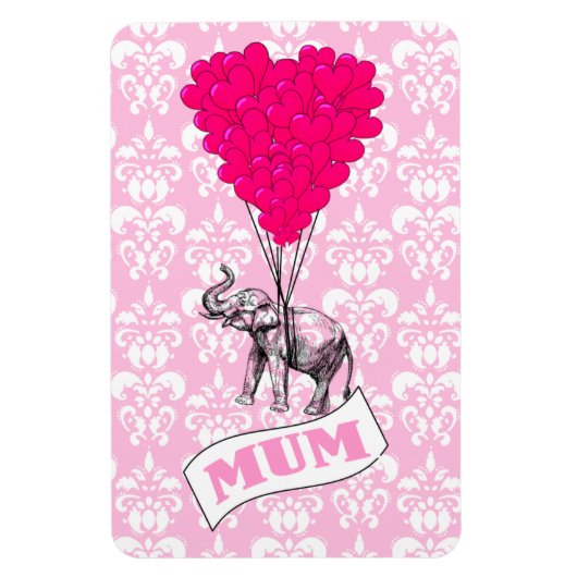 Magnet Flexible Maman avec un éléphant rose (Vertical)