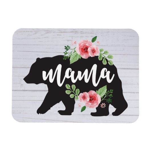 Magnet Flexible Maman Ours Élégant Rustique Fleurs Florales Maman (Horizontal)