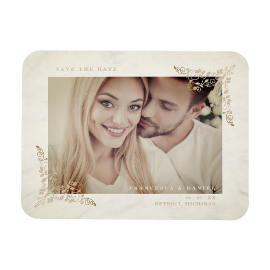Magnet Flexible Marble Chic Golden Lace Romantique Couple Mariage (Horizontal)