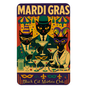 Magnet Flexible Mardi Gras Black Cat Martini Club Trio
