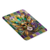 Magnet Flexible Mardi Gras Gold et vert Peacock Feature Masque (Côté Droit)