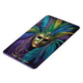 Magnet Flexible Mardi Gras Masque perles de plumes Carnaval Texte (Côté Gauche)