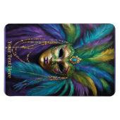 Magnet Flexible Mardi Gras Masque perles de plumes Carnaval Texte (Horizontal)