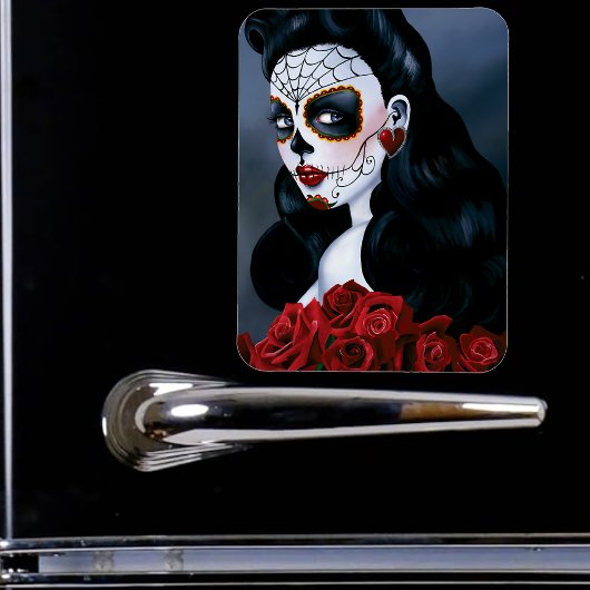 Magnet Flexible Maria Sugar SKull Roses rouges