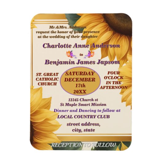 Magnet Flexible Mariage à fleurs de tournesols (Vertical)