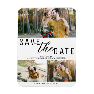 Magnet Flexible Mariage Blanc & Noir Enregistrer la Date 3 Photos
