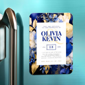 Magnet Flexible Mariage Bleu Nuit et Or Floral Aquarelle