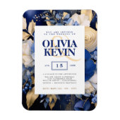 Magnet Flexible Mariage Bleu Nuit et Or Floral Aquarelle (Vertical)