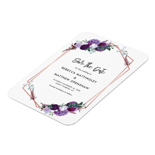 Magnet Flexible Mariage botanique floral violet Enregistrer la dat (Côté Gauche)