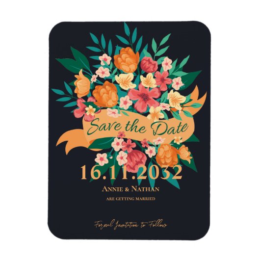 Magnet Flexible Mariage Chic Jaune Orange Florales Enregistrer la (Vertical)