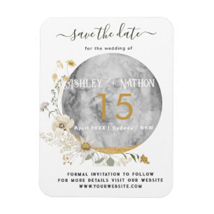 Magnet Flexible Mariage d'aquarelle or Pleine lune Fleur sauvage