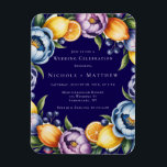 Magnet Flexible Mariage de bouquet Citrus méditerranéen<br><div class="desc">Ajoutez une touche fraîche et romantique à votre papeterie mariage avec ce design floral d'agrumes aquarelle dynamique. Doté de citrons peints à la main, d'oranges, de bleuets et de fleurs de jardin aux riches teintes de violet, de rose et de bleu, cet élégant bouquet est parfait pour les mariages du...</div>
