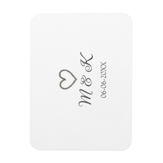 Magnet Flexible Mariage de coeur d'argent lettre de nom de couple (Vertical)