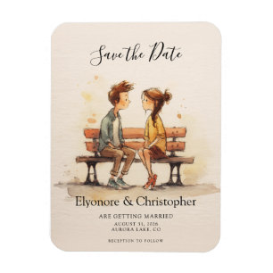 Magnet Flexible Mariage de couple romantique aquarelle beige capri