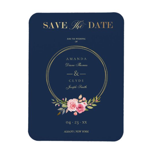 Magnet Flexible Mariage de couronne rose élégant de la marine pers (Vertical)