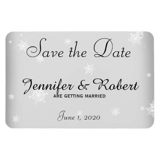 Magnet Flexible Mariage de flocon de neige blanc et argenté Enregi (Horizontal)