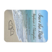 Magnet Flexible Mariage de plage Coeurs Monogrammes dans le sable (Horizontal)